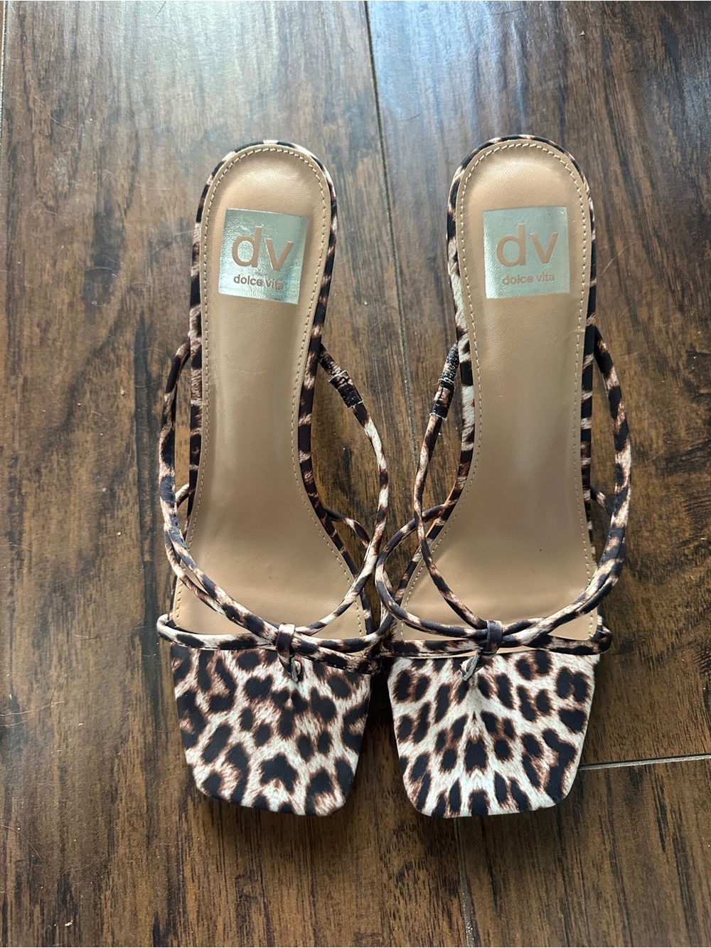 Dolce Vita Leopard Print Strappy Slide Heels - Brown
